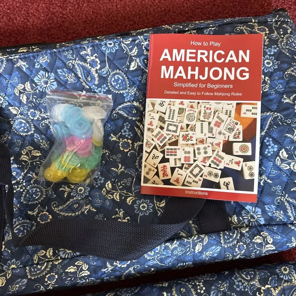 American Mahjong Set with Blue Carrying Bag, 166 White Tiles, 4 All-in-One Ra...